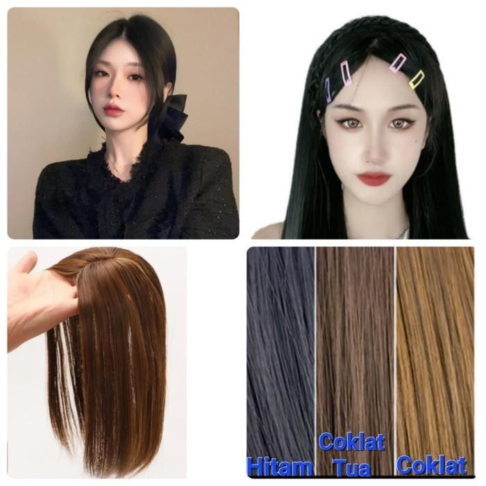 TOUPEE TANPA PONI WIG PENUTUP UBAN PONI PANJANG BELAH TENGAH