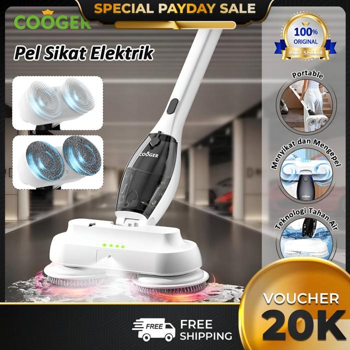 COOGER Pel Lantai Elektrik Electric Spin Mop Portable Alat Pel Listrik Kepala Ganda Multifungsi