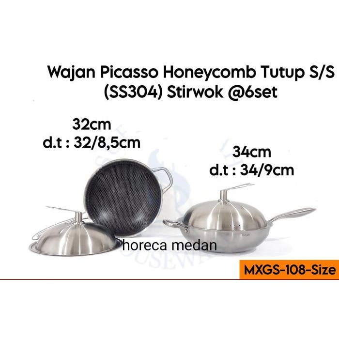 :::::::] WAJAN STAINLESS STEEL SUS 304 PICASSO / STIR WOK PENGGORENGAN HONEYCOMB DENGAN TUTUP