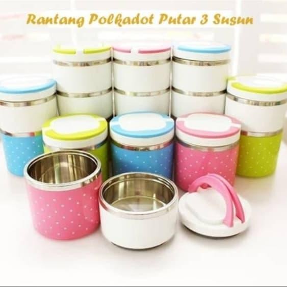 favorit] Rantang Polkadot Stainless Susun 3 Bekal lunch box Anti tumpah