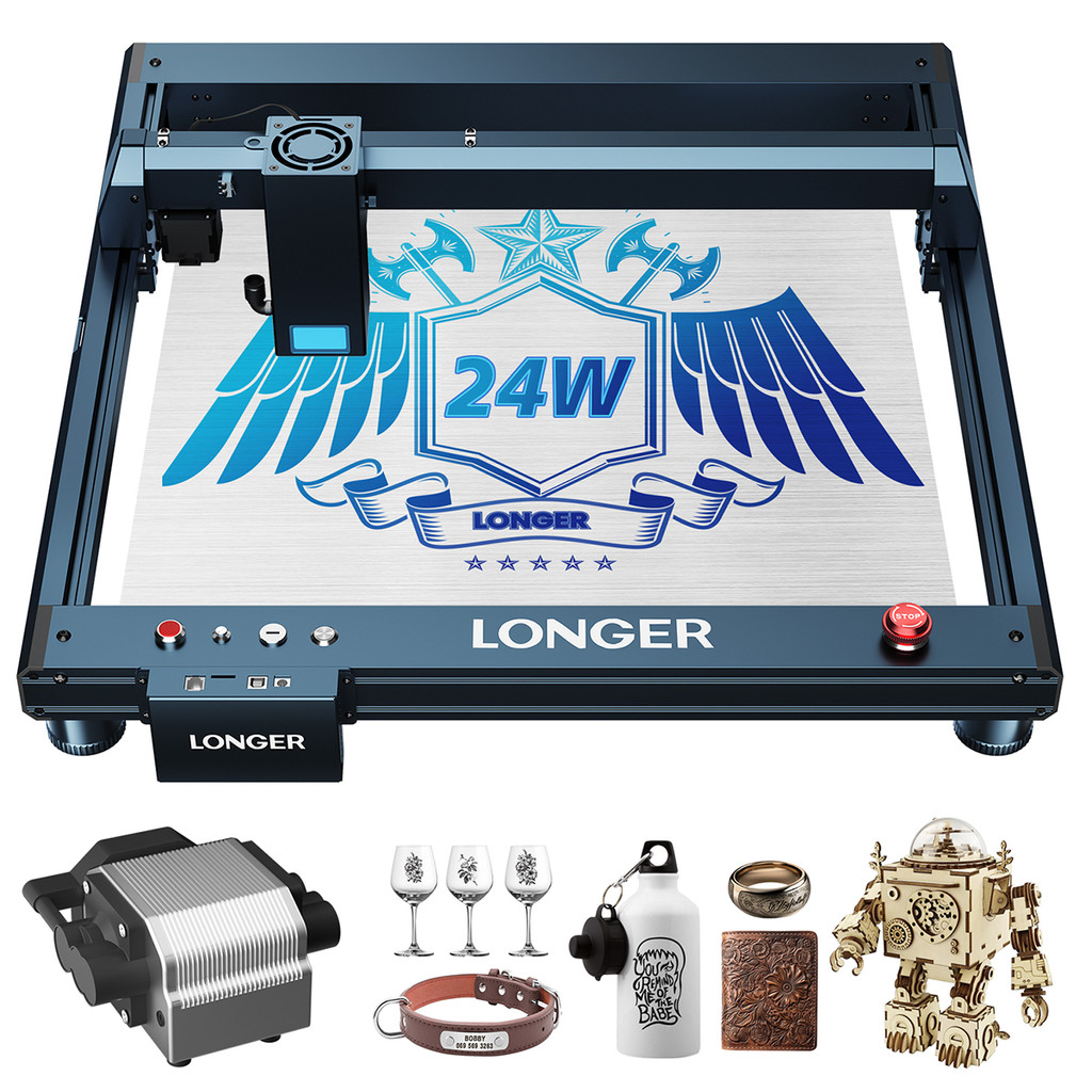 LONGER B1 20W Laser Engraver Cutting Machine Auto Air-assist Wifi Control 450x440mm With Flame