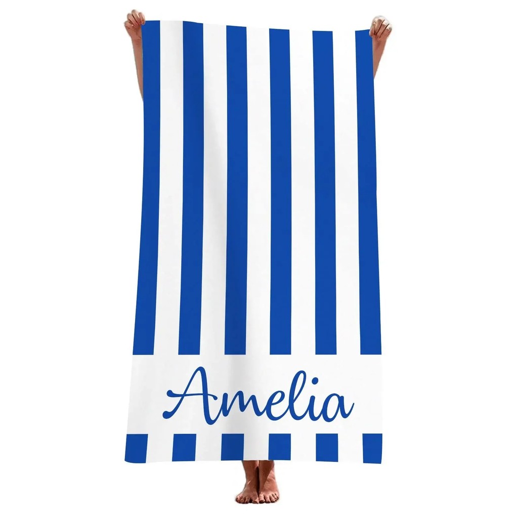 Beach Towel Custom Name Stripe Bath Towel Personalized Beach Towels