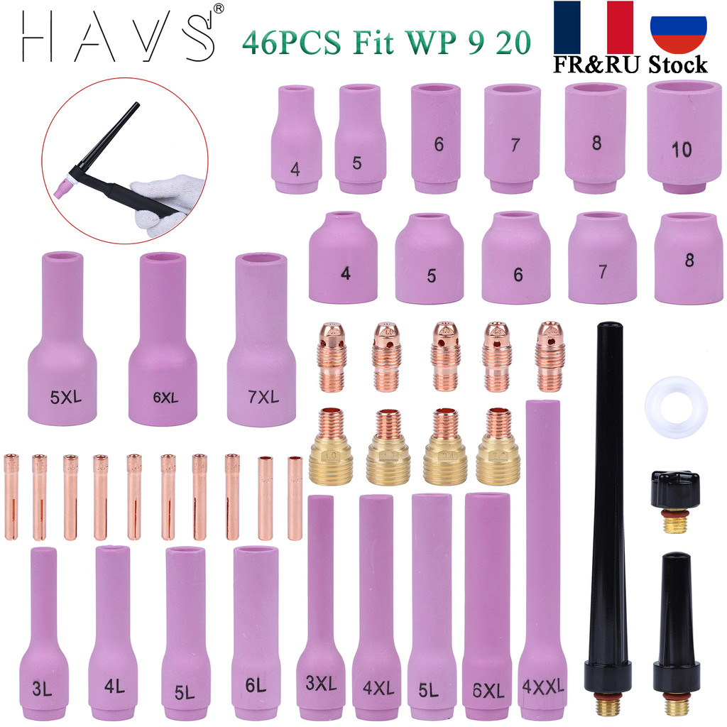 46Pcs TIG Welding Torch Stubby Gas Lens For WP9 WP20 TIG Back Cap