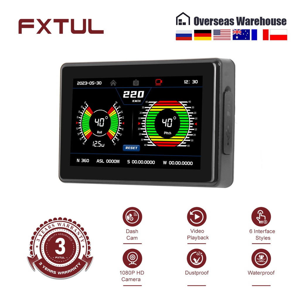 FXTUL F6-A HD Screen Motorcycle Hud Obd2 Dashcam Digital Display GPS Speedometer Headup Display