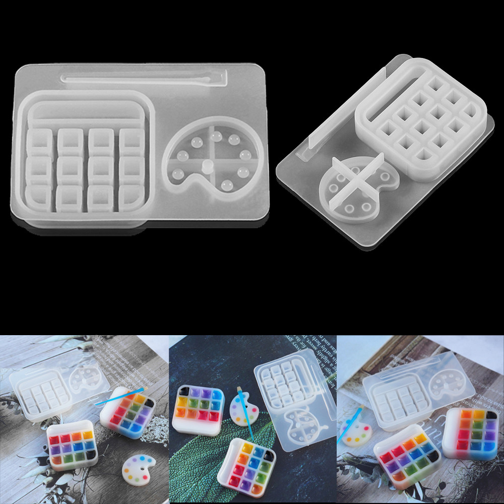 Crystal Resin Palette Pigment Brush Mold Paint Tray Box Keychain Pendant Epoxy Resin Casting Mold