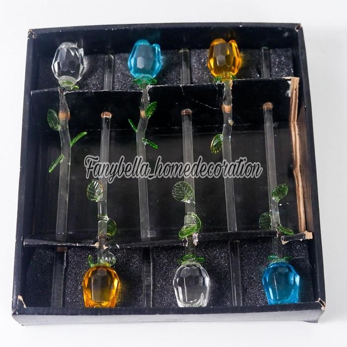 Pajangan Meja Kristal Bunga Biru Pink Kaca Mewah Dekorasi Rumah