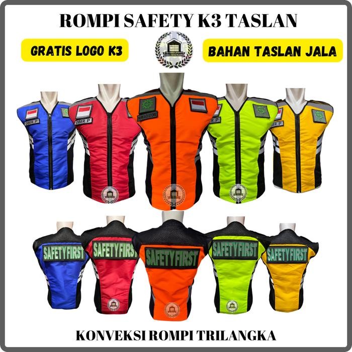Rompi safety, rompi lapangan, rompi k3 bahan jala taslan
