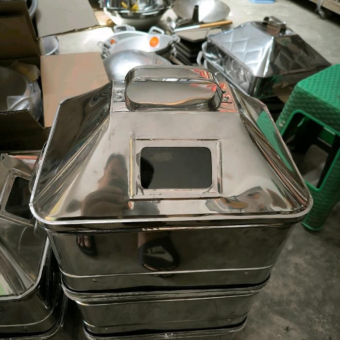 PREMIUM Panci Kukus Langseng Kukus Dandang Kukus Kotak Stainless Steel Ukuran Sedang 30cm x 35cm