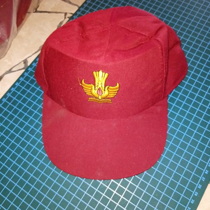 (Expert) Topi SD full merah bordir perekat
