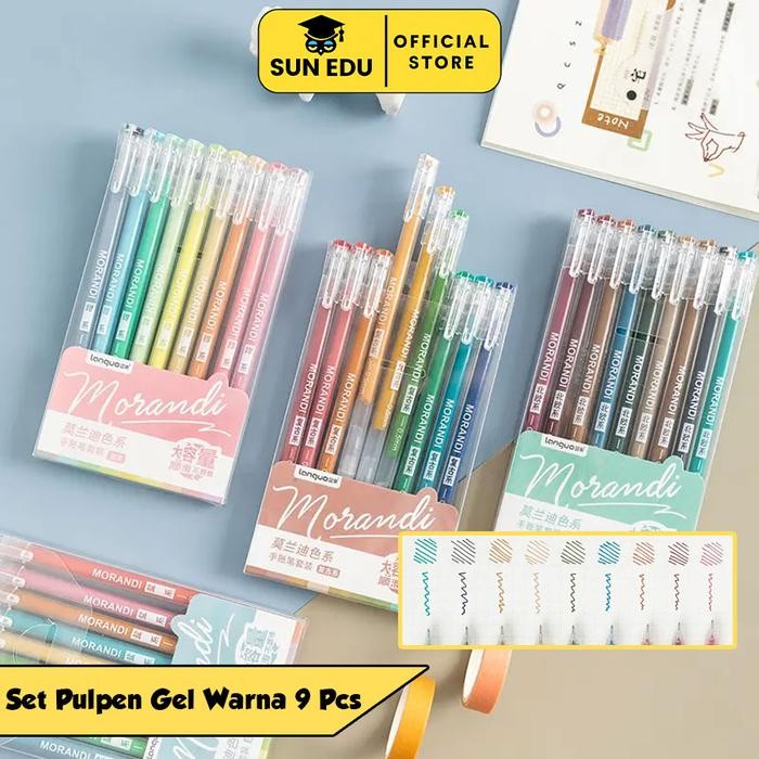 

9 Pcs Gel Pen Set Colors/ Colorful Pulpen Warna Cute Morandi Tinta Stationery Tipe Uk Tipe X Kertas