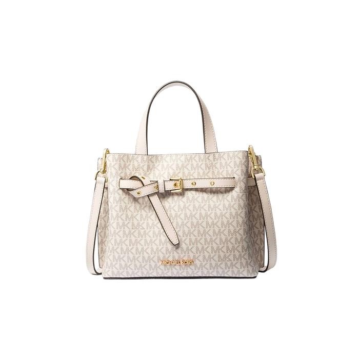 BEST SELLER Tas Wanita Branded MK Emilia Small Logo Satchel Bag - Light Cream Multi