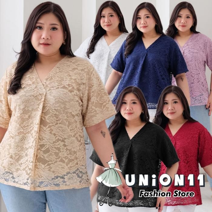 BEST SELLER Union11 - Blus Brukat Wanita Big Size Ld 120 Cm / Atasan Cewe Casual Jumbo Muat bb 90 Kg