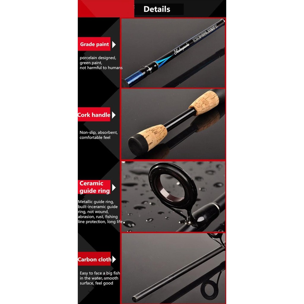 Joran Bait Casting Sambung Dua Shakespeare Conquest 180Cm
