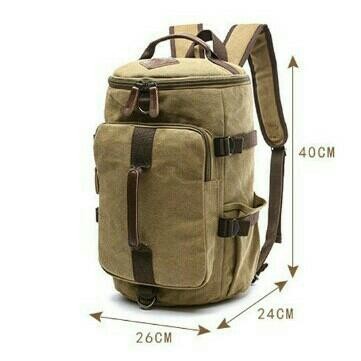 JTTOP" TAS RANSEL KANVAS PRIA TAS TABUNG TAS SELEMPANG MODEL DRUM TAS BULAT