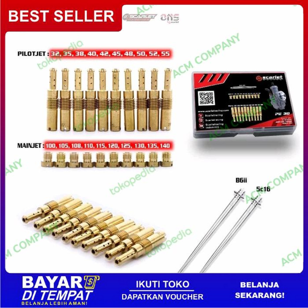 FREE ONGKIR POWERJET PJ MAINJET MJ JET KARBURATOR KARBU PE24 PE26 PE28 SCARLET ORI BISA COD