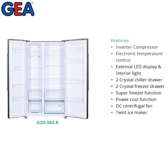 Gea Kulkas Side By Side G2D-563 / G2D 563 / G2D563 563Liter Black Murah Garansi Resmi Gea