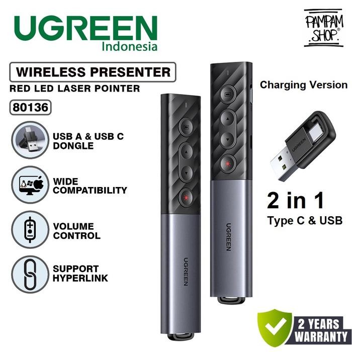 

UGREEN 80136 Laser Pointer Presenter RED Type C USB Dual Conection PPT Power Point Pointers Ori