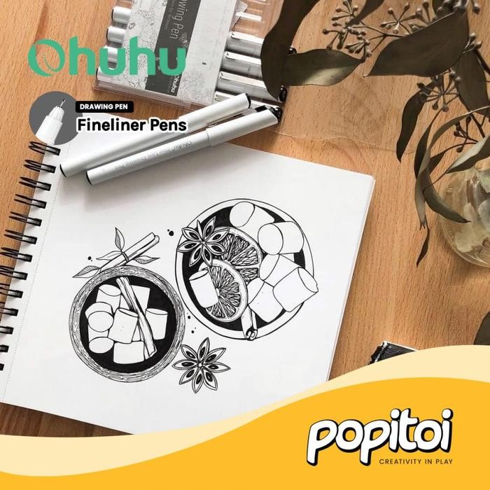 

OHUHU Fineliner Drawing Pen 8 Set Pena Gambar Pulpen 0.05 0.1 0.2 0.3 0.5 0.7 1.0 Brush