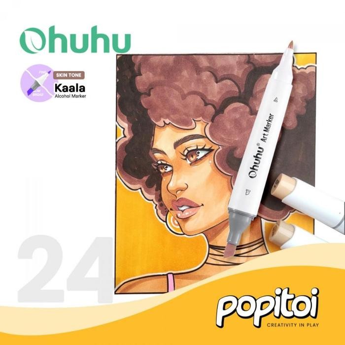 

OHUHU Kaala Basic Skin Tone 24 Colors Dual Tip (Slim Broad & Fine) Alcohol Art Markers Spidol Kuas
