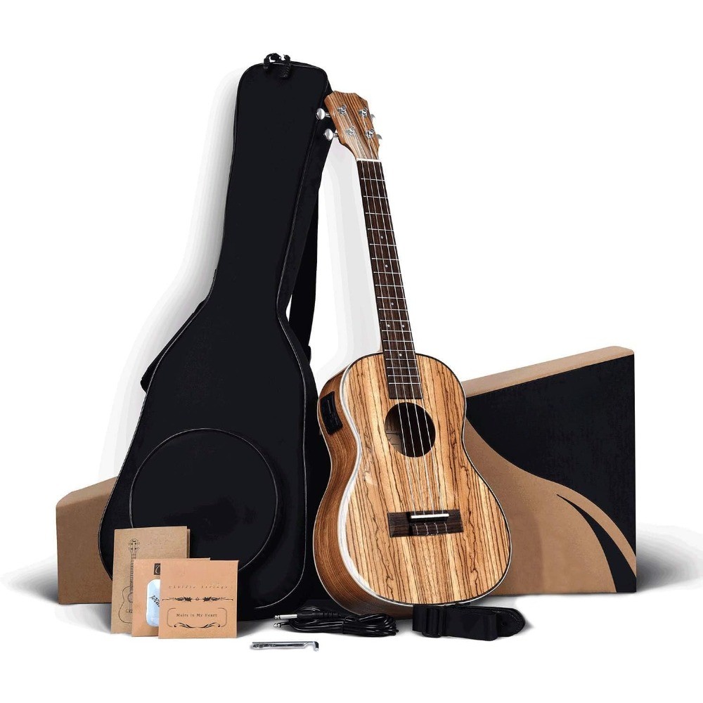 Ukulele, 30 Inch CB103 Zebra Wood High Gloss Baritone LCD Color Display, Ukulele Piano Kit for