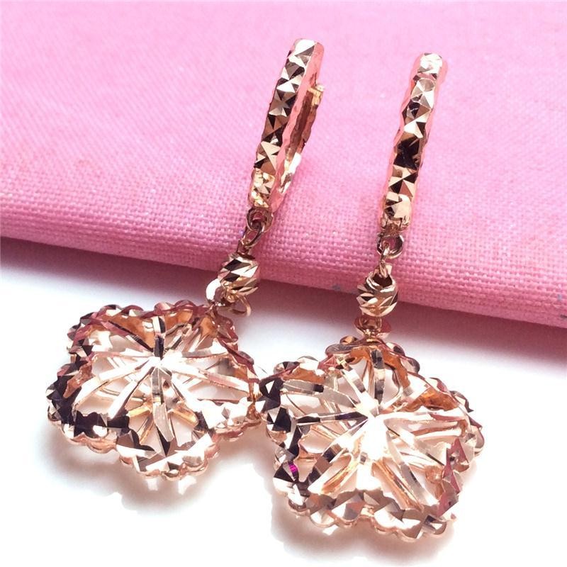 585 purple gold hollow luxury flower ear buckle fashion exquisite jewelry 14K rose gold drop