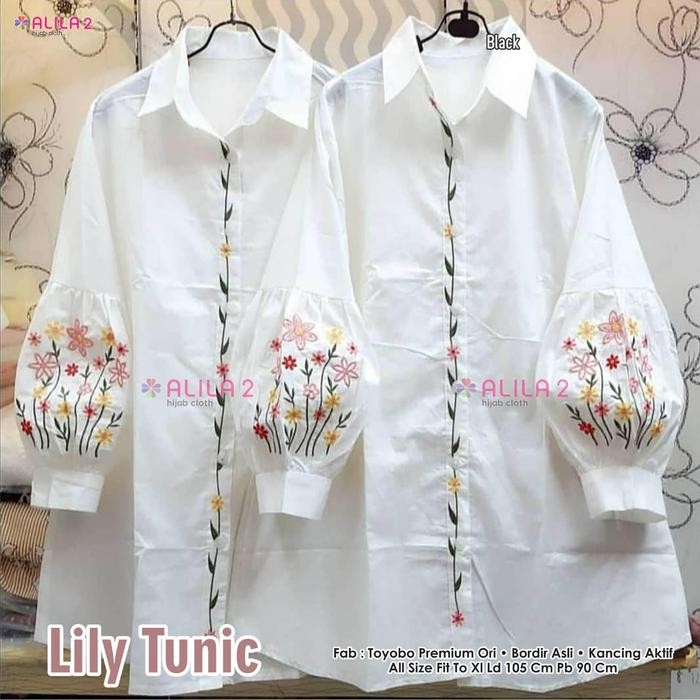 Lily Tunik Kemeja Putih Bordir Ori Alila