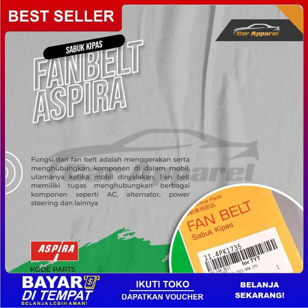 FREE ONGKIR ASPIRA 4PK1735 FANBELT AVANZA XENIA 1300CC 2011-2015 TIMING BELT BISA COD