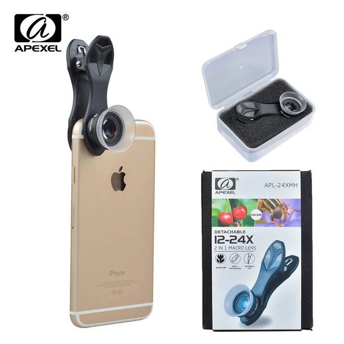Lensa Handphone Makro Apexel 2 in 1 clip on Super Macro Lensa 12-24X