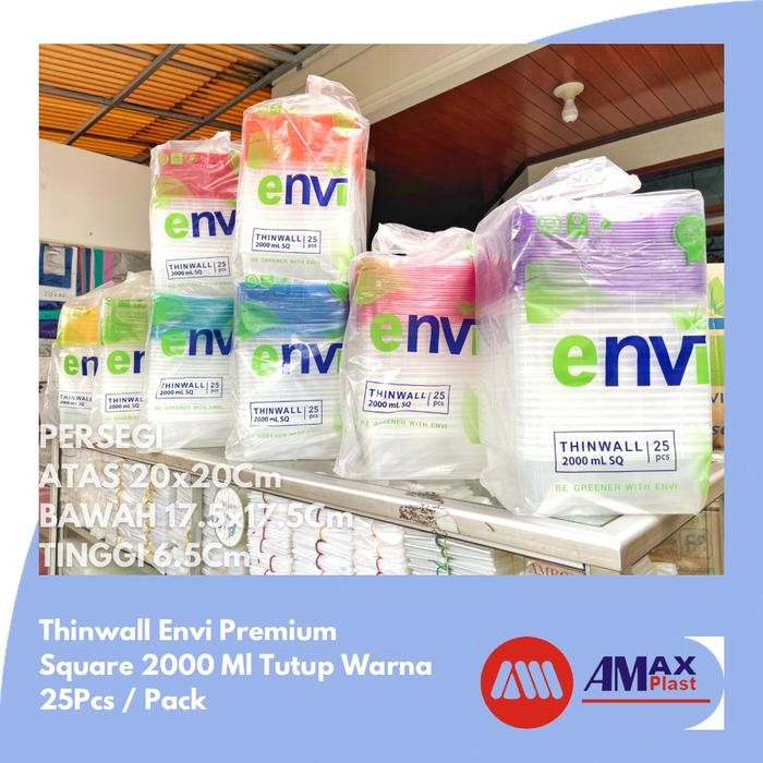 Thinwall 2000 ml Envi Tutup Warna Kotak Makan Nasi Buah Sayur isi 25