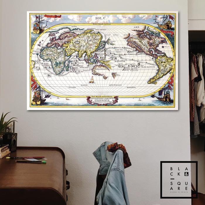 

TERLARIS! Poster Kayu Premium - Peta Dunia Vintage Retro - 80x60cm #3