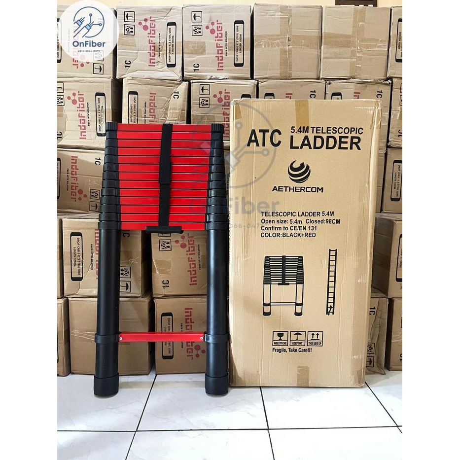 Tangga Teleskopik 5.4 Meter - Merah / Tangga Lipat Aluminium Teleskopik 5.4M