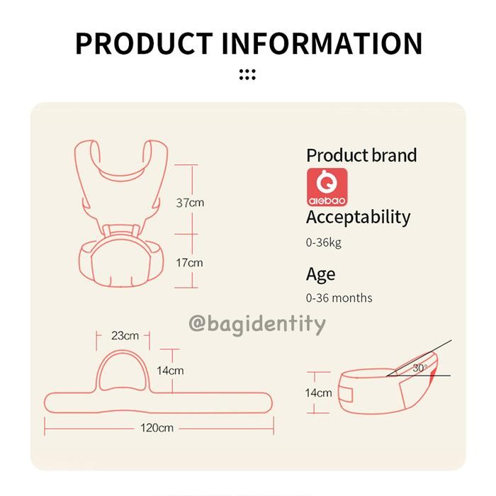 Gendongan Bayi Baby Carrier Hipseat Aiebao A6604 Breathable Import