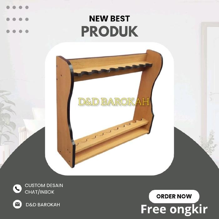 PREMIUM Rak Penyimpanan Joran Pancing Kayu Isi Lubang 10 Slot - Tahan Lama dan Kokoh - Tegek reel