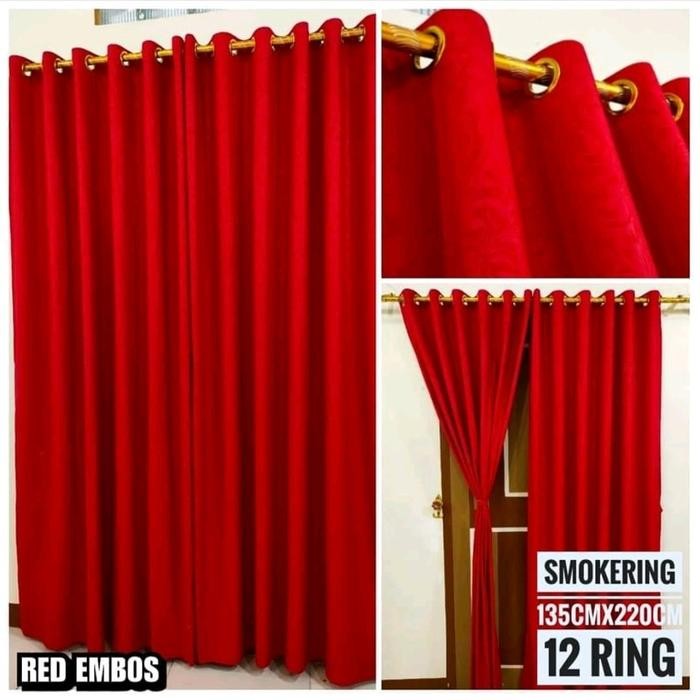 Promo Gorden Pintu Jendela Model Smokring Warna Merah Cabe