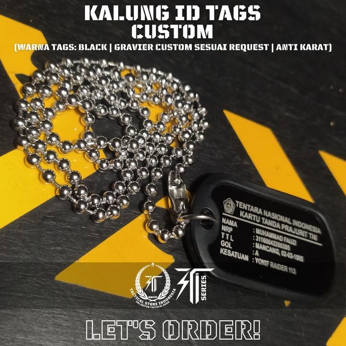 BISA TERMIN Kalung Dog Tag Military CUSTOM - FULL BLACK