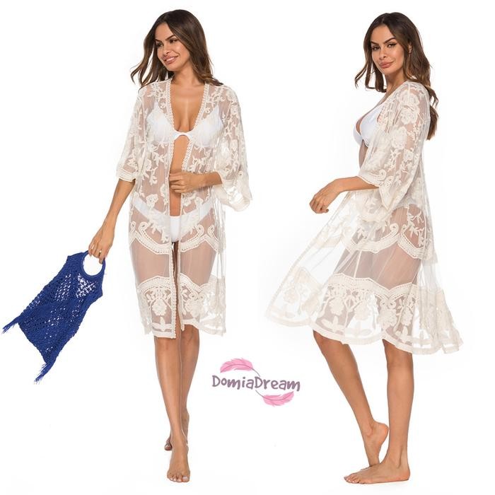 Cover Bikini Outer Pantai Panjang Elegan Motif Bunga