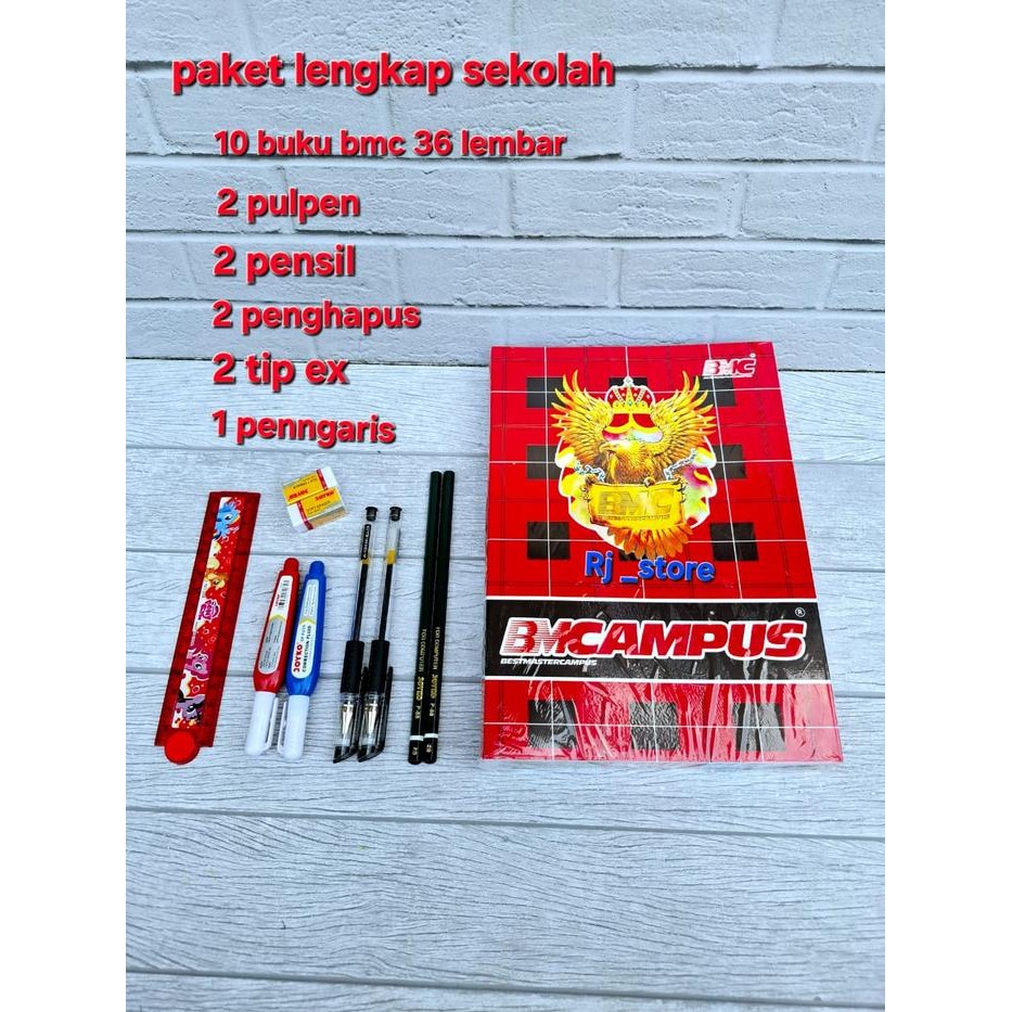 

( Paket Lengkap Sekolah ) 10 Buku Sekolah Bmcampus Isi 36 Lembar + 2 Pulpen + 2 Pensil +2 Penghapus