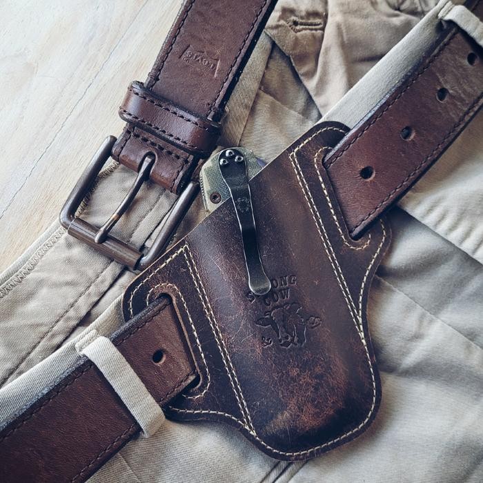 LEATHER HOLSTER FOR SPYDERCO PARAMILITARY 2, ENDURA, BUCK 110 / SARUNG KULIT / EDC /CRKT / KERSHAW