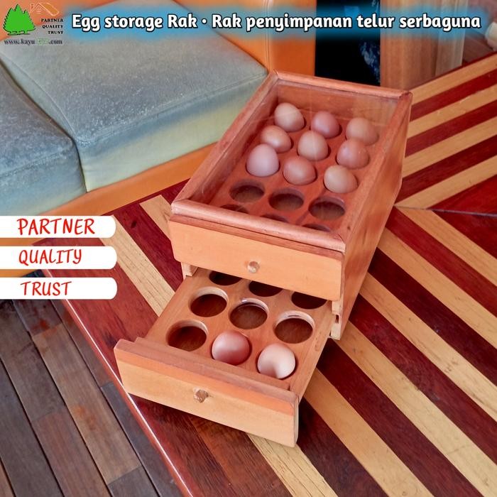Wooden Box 2 laci tempat penyimpanan telur akrilik unik (30) lubang Kode 142