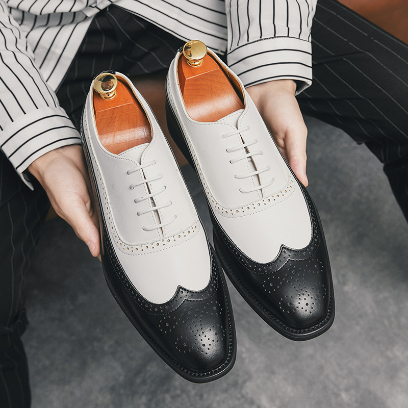 Men Wingtip Detail Dress Shoes, Business Two Tone Oxford Shoes For Wedding party