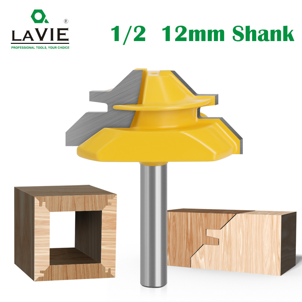 LAVIE 12mm 1pc 1/2" Shank Medium 45 Degree Lock Miter Router Bit 3/4" Stock Tenon Cutter For Woodwor