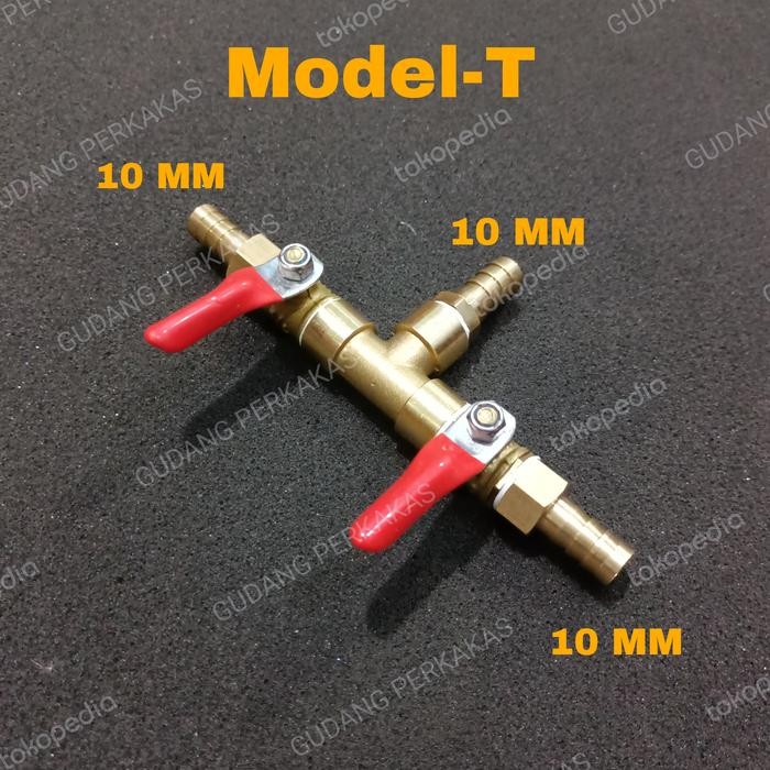 Kran Gas LPG 3/8 Cabang 2 - Stop Keran Gas Kuningan 10MM