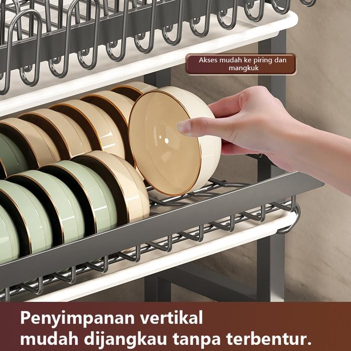 Rak Piring Stainless Rak Dapur Mangkuk Piring Dengan Tempat Cangkir