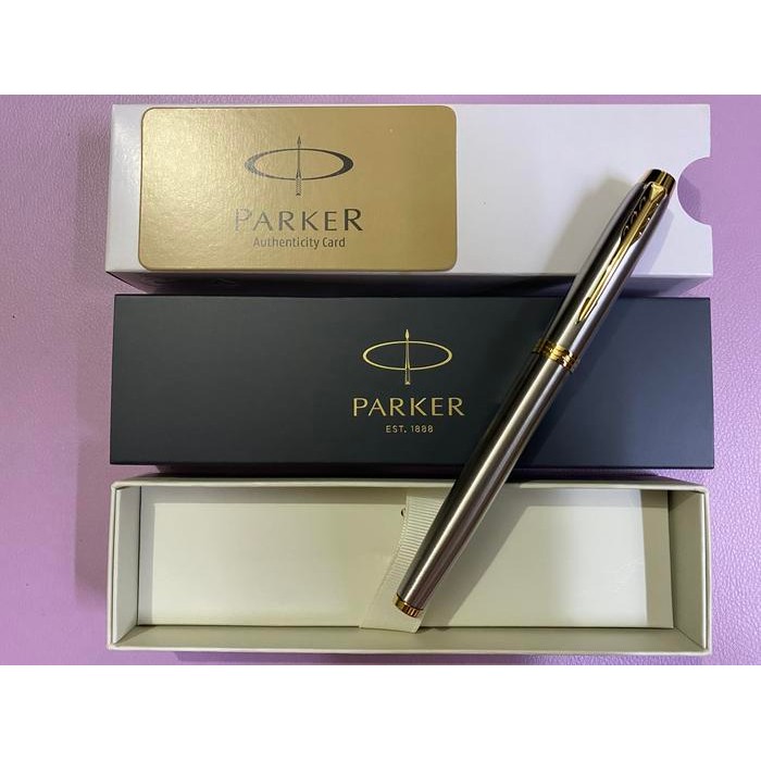 

NEW! PULPEN PARKER IM NEW ORIGINAL ROLLER BALL BRUSHED METAL GOLD TRIM