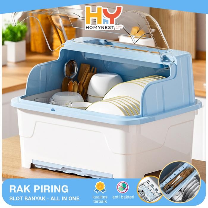 HOMYNEST Rak Tempat Gelas Piring Anti Debu Dengan Penutup Berkualitas