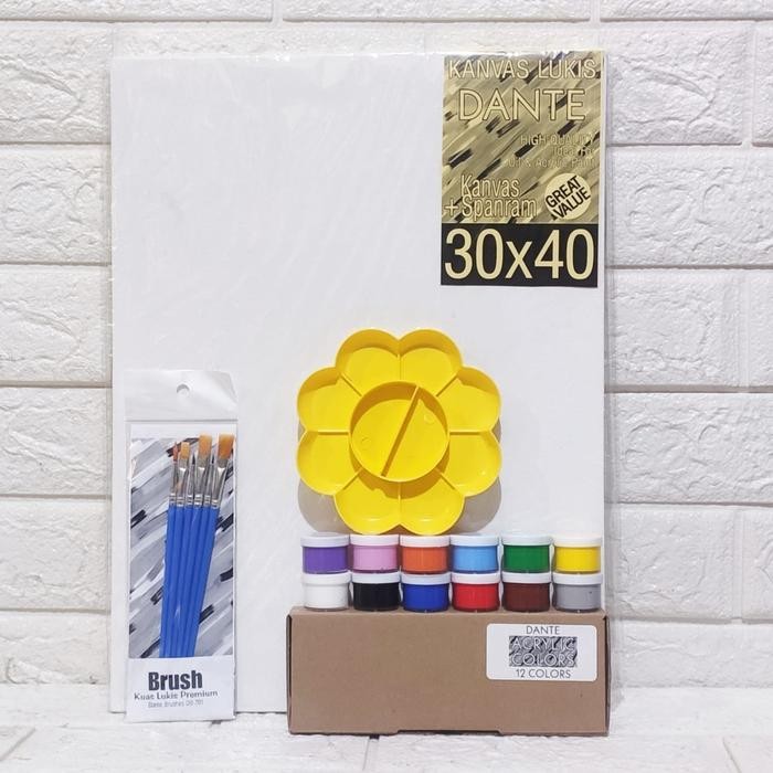 

PAKET MELUKIS SET Kanvas 30x40 Kuas Palet dan Cat