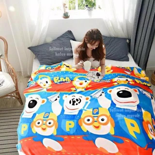 selimut bulu halus karakter pororo