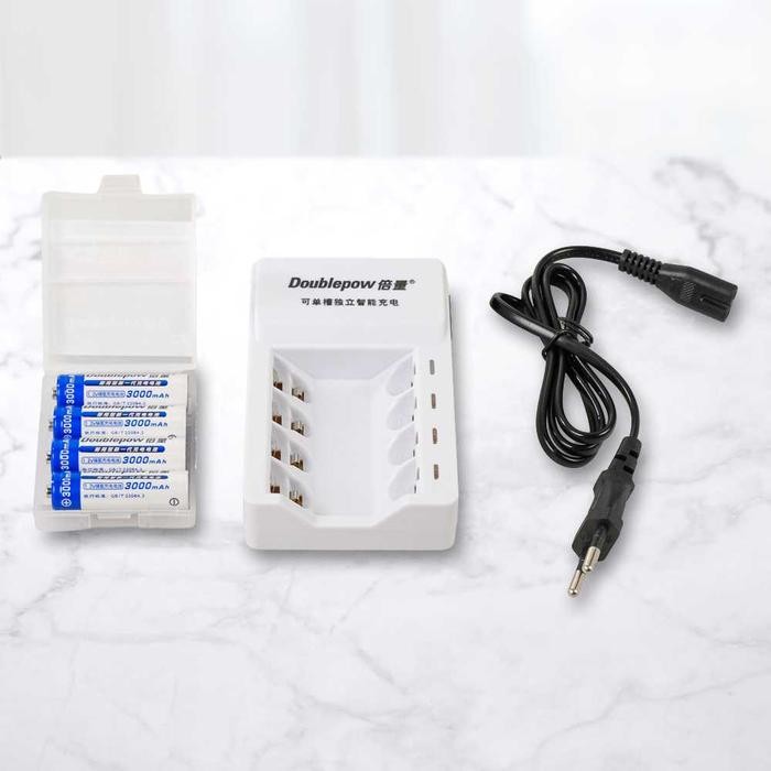 Charger Baterai Aa / Aaa 4 Slot + 4 Pcs Aa 3000Mah Doublepow