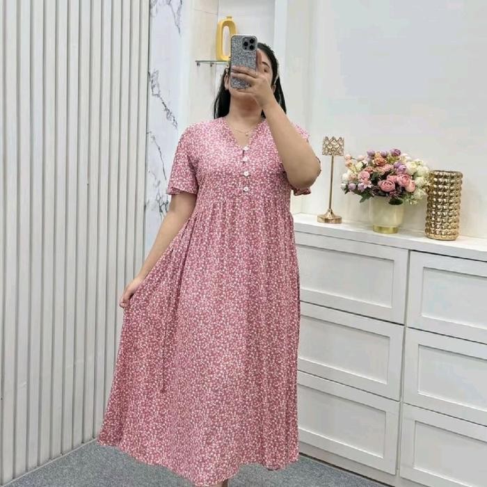 Daster Wanita Annisa Fashion Rayon Lembut Motif Jumbo Busui Kancing Aktif - Kain, Katun