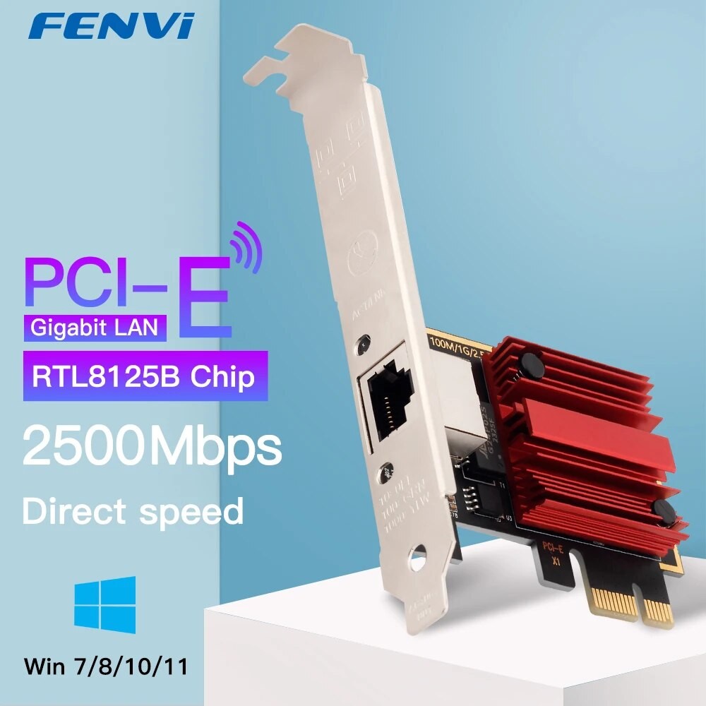 FENVI 2.5G PCI-E To RJ45 Network Card RTL8125B Chip 100/1000Mbps 2.5Gbps Ethernet Wired LAN